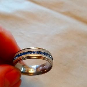 Titanium sapphire ring mens